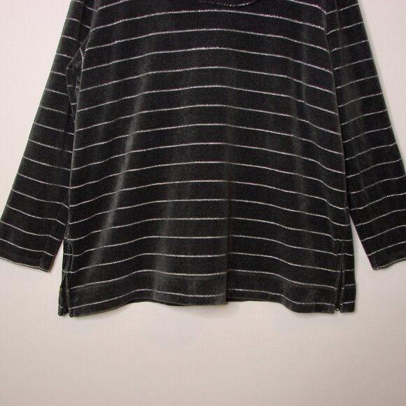 Talbots Gray Velvet Tunic Top Luxe Cowl Neck Silver Metallic Stripe Plus Size 2X - Picture 6 of 12